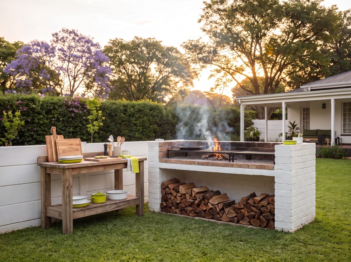 The Carnivore Bar — grill counter in the garden (indicative render)