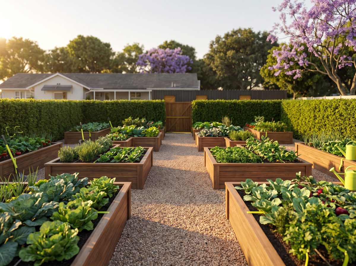 The Garden — raised vegetable beds (indicative render)